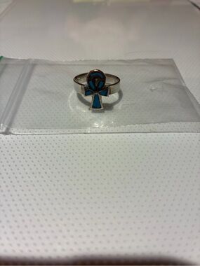 Turquoise Enamel Ankh Ring - Women's Symbolic Jewelry